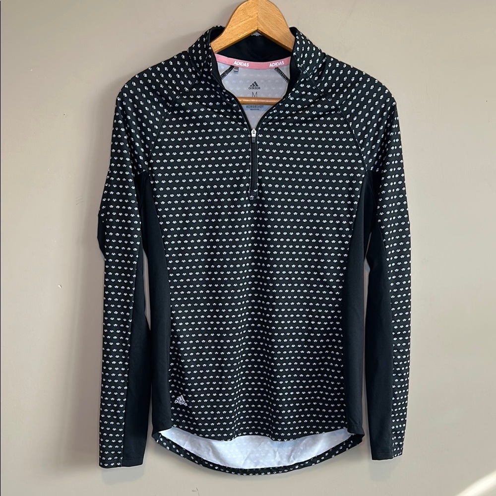 Adidas AeroReady Black and White Abstract Patterned Quarter Zip Pullover